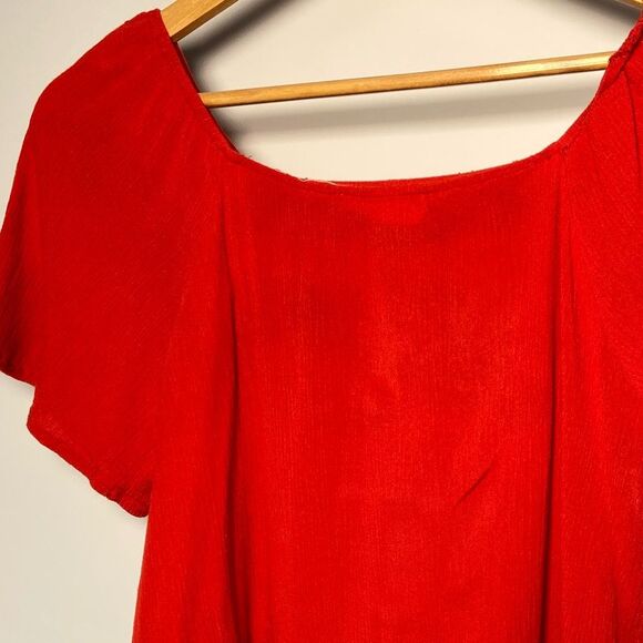 Red Square Neck Top Flowy Embroidered Short Sleeve Fairy Floral Boho Cottage S - Picture 4 of 8